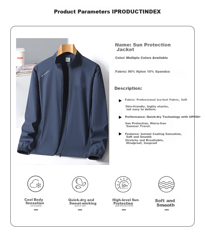 ROMON Men's Sun Protection Jacket Long Sleeve Lightweight Skin Jacket Stand Collar Cycling Shirt Iceland Blue 2XL 4