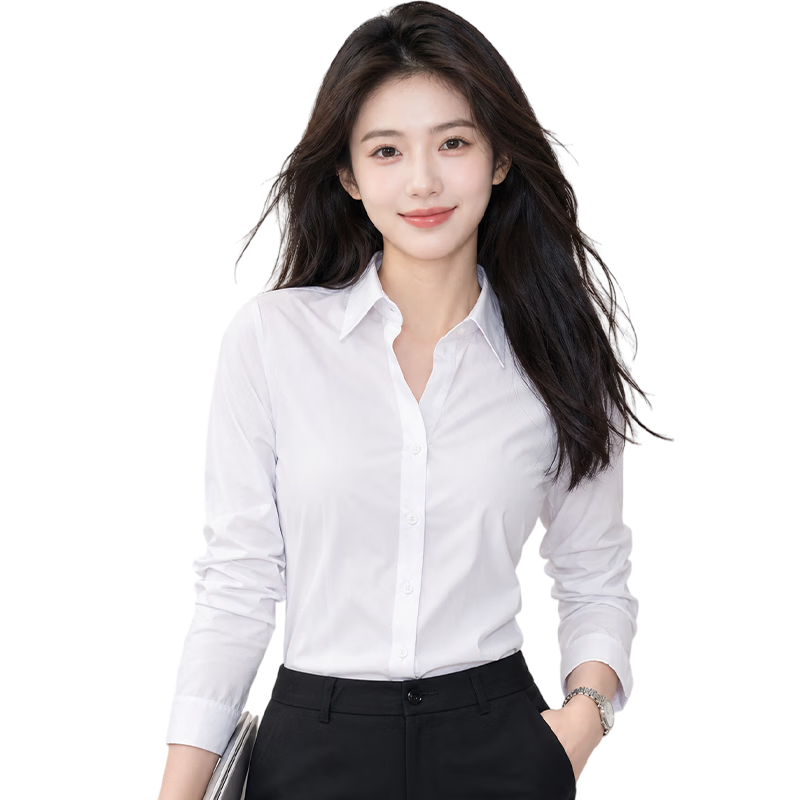 Chaoxu White Shirt Women's Daily Casual 2026 New Non-Iron Simple Long Sleeve Commuter Interview Professional Formal Shirt