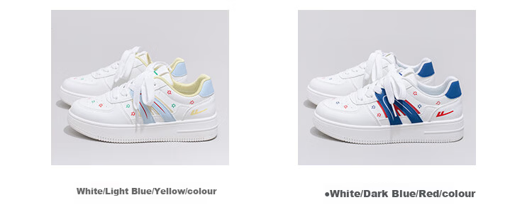 Warrior Women's New Casual Thick-Soled Cute White Sneakers 4940L White/Light Blue/Yellow Size 36 2