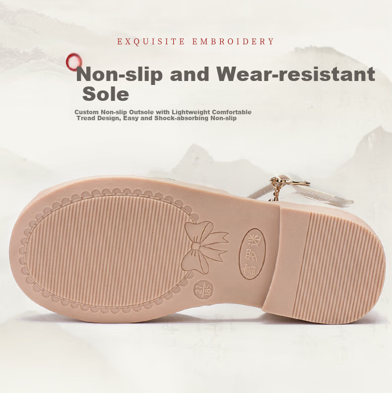Fulomi Girls Summer Sandals Traditional Chinese Embroidered Hanfu Soft Sole Closed-Toe Princess Shoes Pearl Pink Size 31 9