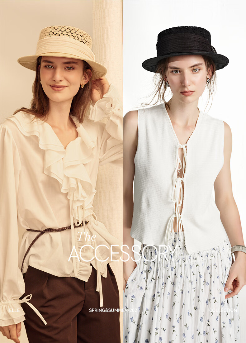 ELLE Women's French Elegant Straw Sun Hat UV Protection Beach Hat Slim Face 19