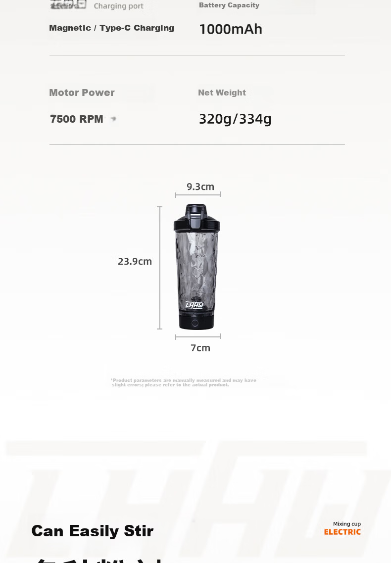 LHHW Luhanwei Electric Diamond Stirring Cup Fully Automatic Shaking Cup Fitness Protein Powder Soy Milk Mixing Cup Pulsating Cool Black 14
