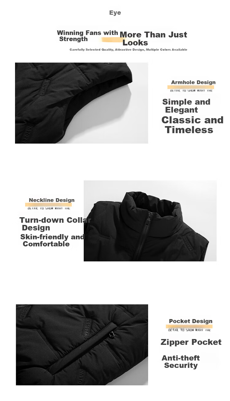 JEEP SPIRIT Men's Cotton Vest Autumn Winter Large Size Stand Collar Casual Warm Sleeveless Jacket Black L 2