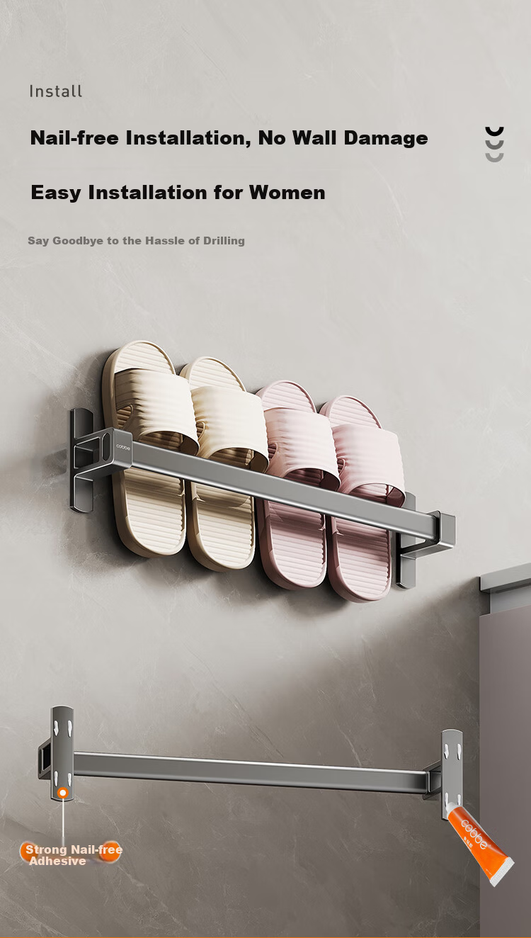 Cobbe Suction Cup Slipper Rack Bathroom No-Drill Wall-Mounted Shoe Storage Draining Organizer for Toilet 7