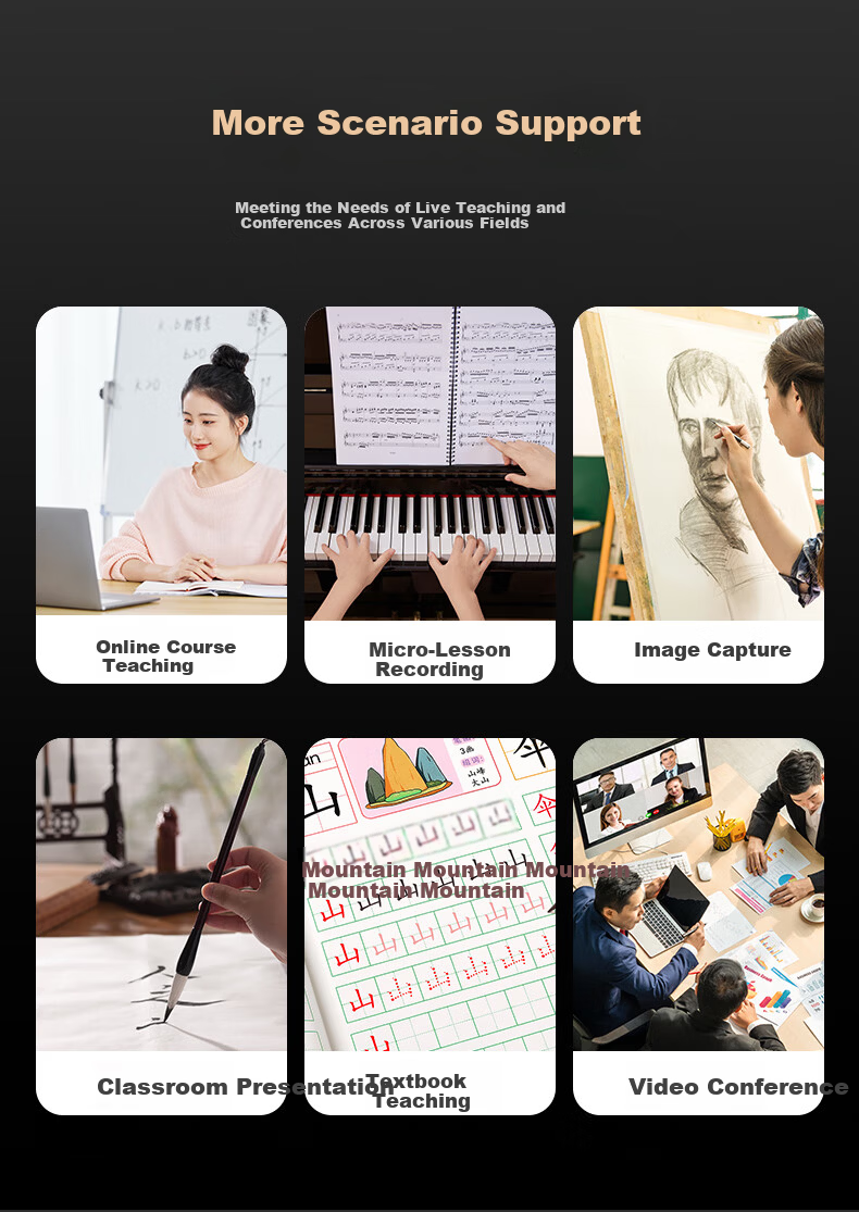 Huiboshi Teaching Live Streaming Camera, 4K High-Definition Wide-Angle Video Display Stand, High-Speed Camera, USB+HDMI Auto Focus, Online Class Camera, 12x Zoom, Remote Tutoring Homework Tool 7