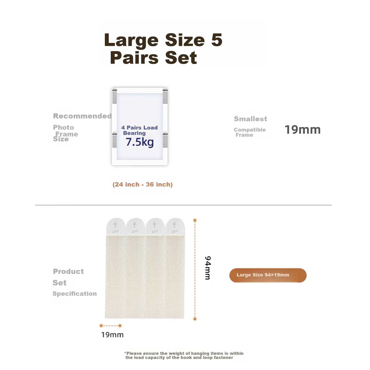 Taili Universal Magic Hook Picture Frame Hanger Large 5 Pairs No-Drill Wall-Friendly Adhesive