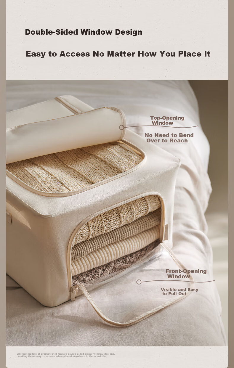 EACHY Storage Box Cotton Quilt Pure Cotton Fabric Organizer Toy Storage Bin Foldable Apricot 108L 15