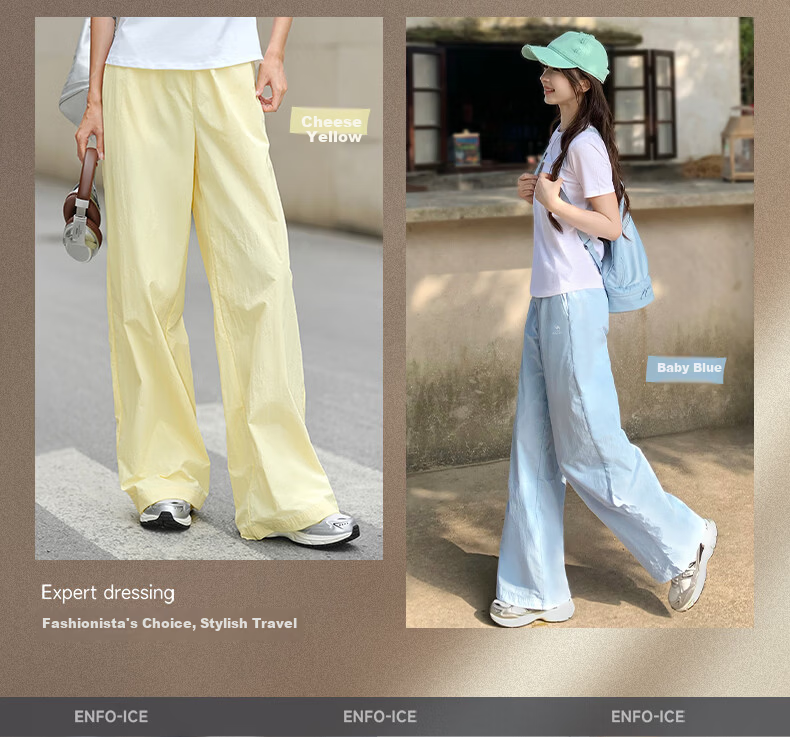 CAMEL Women's Straight Casual Pants Ice Cooling Sun Protection Breathable Sports Pants C16BR0L0083 Cheese Yellow L 2