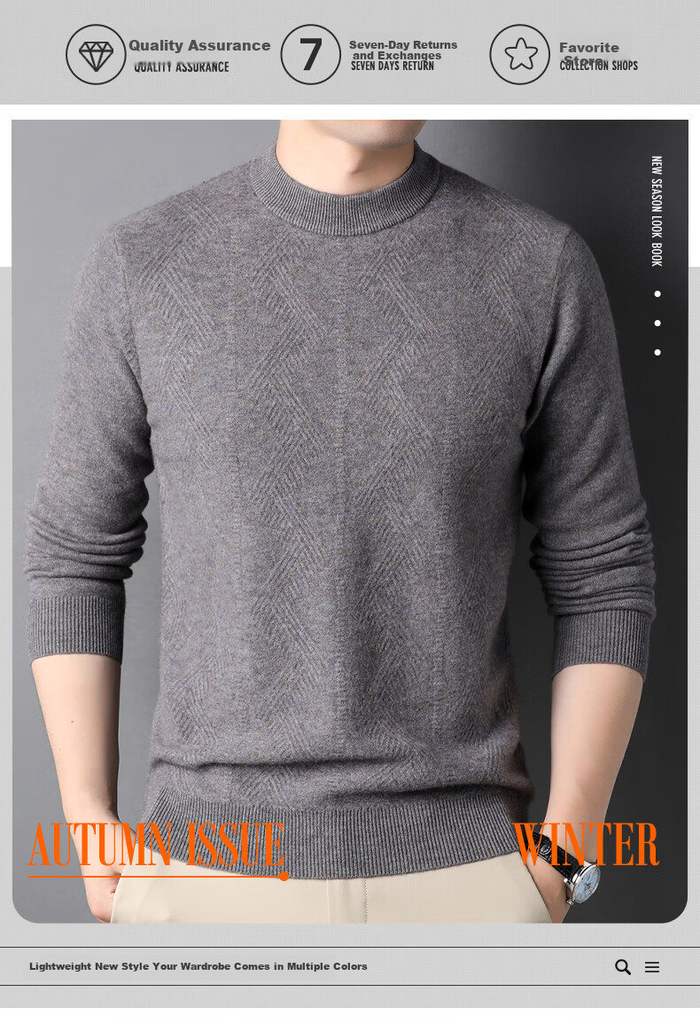 Hengyuanxiang Men's Thickened 100% Pure Wool Sweater Winter Red Knitwear for Young and Middle-aged Men 1
