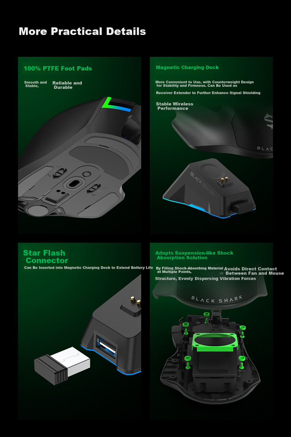 Black Shark Star Flash Heated Gaming Mouse Ergonomic Dual 8K Report Rate Wireless Tri-Mode Right-Handed PUBG/LOL/CSGO Mouse 21