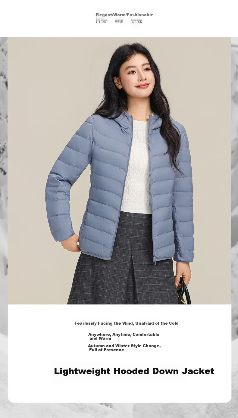 YAYA Lightweight Women's Down Jacket Warm Fashion Slim Short Duck Down Autumn Winter Hooded Lightweight Coat 4