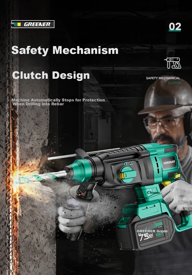 GREENER High-Power Brushless Cordless Lithium Electric Hammer Multi-Function Impact Drill 21V 10x4.0Ah Battery with All-in-One Gift Pack 2