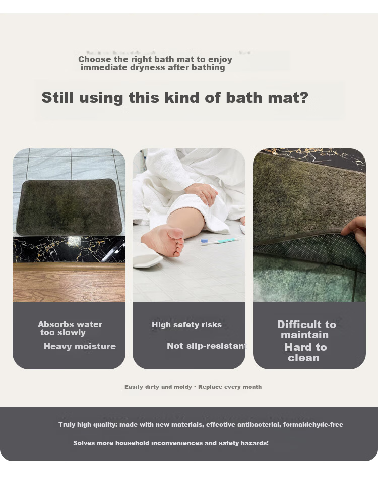 Bodisi Bathroom Floor Mat Absorbent Non-Slip Entrance Kitchen Toilet Home Rug 70*45CM 5