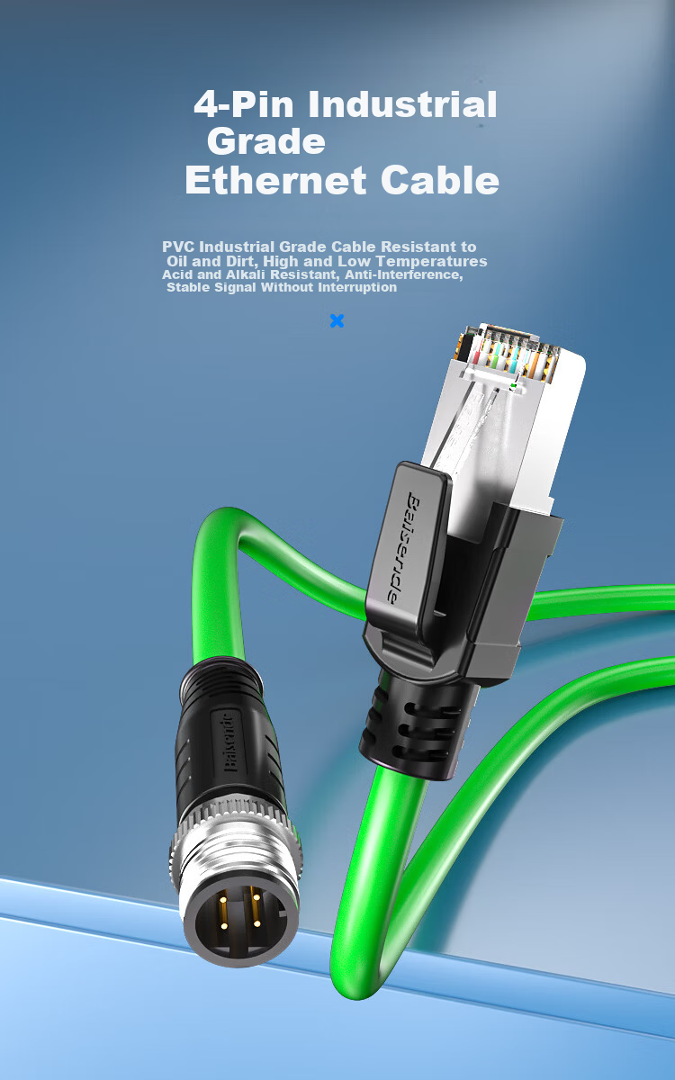 BOSENDE Cat6a Shielded High Flexible Patch Cable, 10 Gigabit Industrial Camera Network Cable, 8-Core X-Type M12 to RJ45 Cable, Bend-Resistant, 2 Meters, BSD-M12X 1
