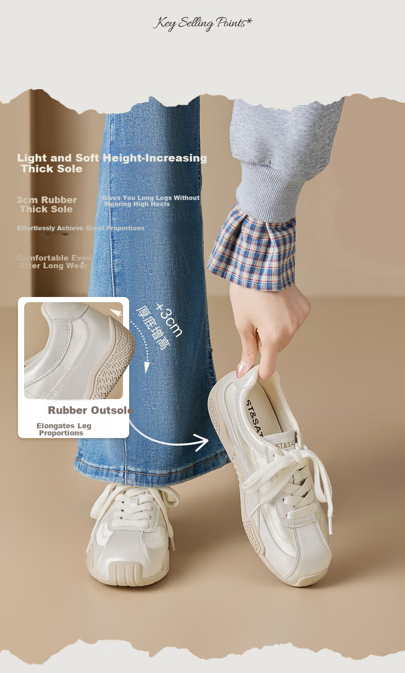 Saturday Ballet Style Women's 2026 New Summer Thick Sole Height Increasing Agan Casual Lightweight Versatile Sports Shoes 3