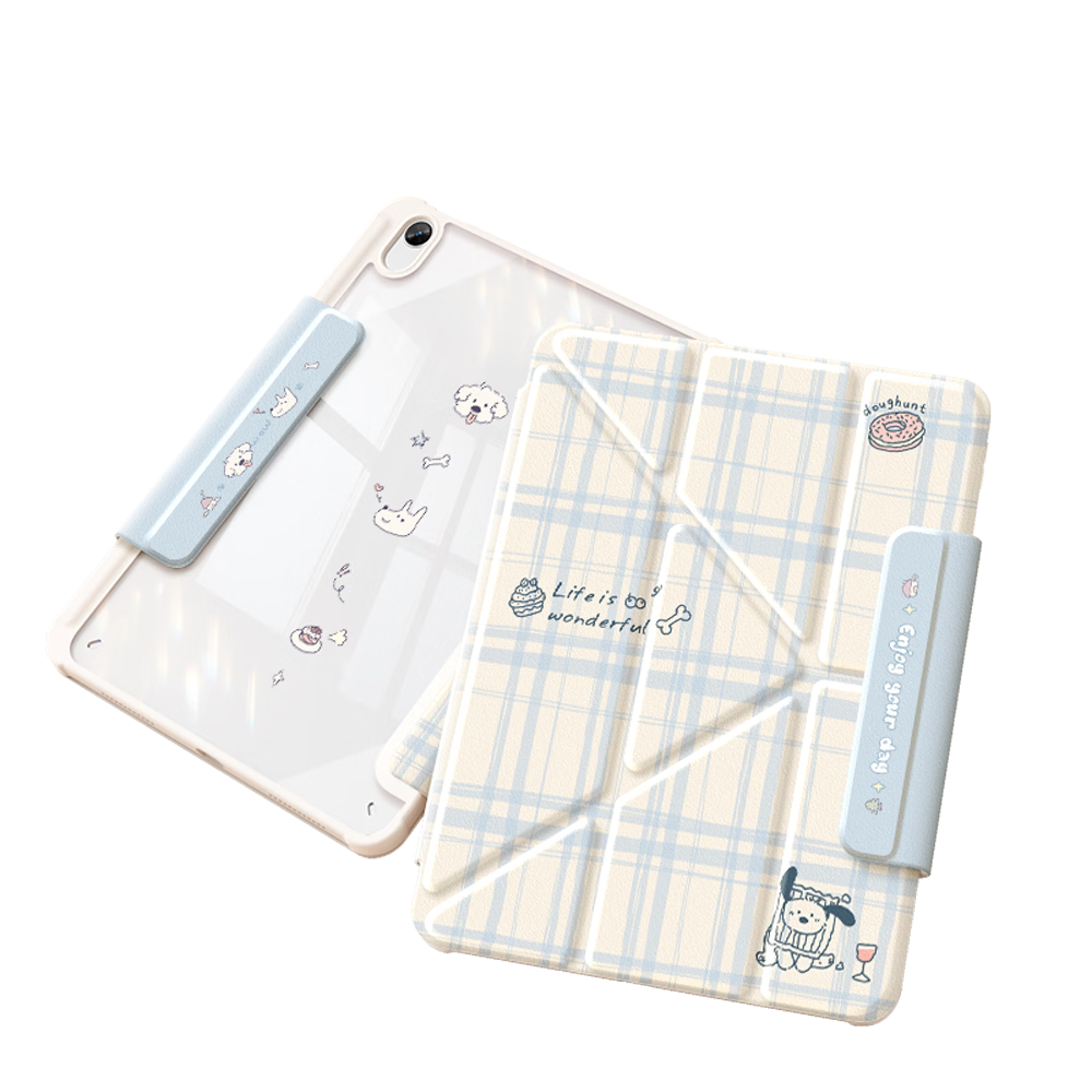 QBOSS iPad Air 8th Gen Case, iPad Air 11-inch Case, Air 5 Pencil Slot, Air 7/4/6 Soft Shell, Air 2026 M4 Magnetic M3 Buckle Y-Fold Stand Minimalist Dog Design