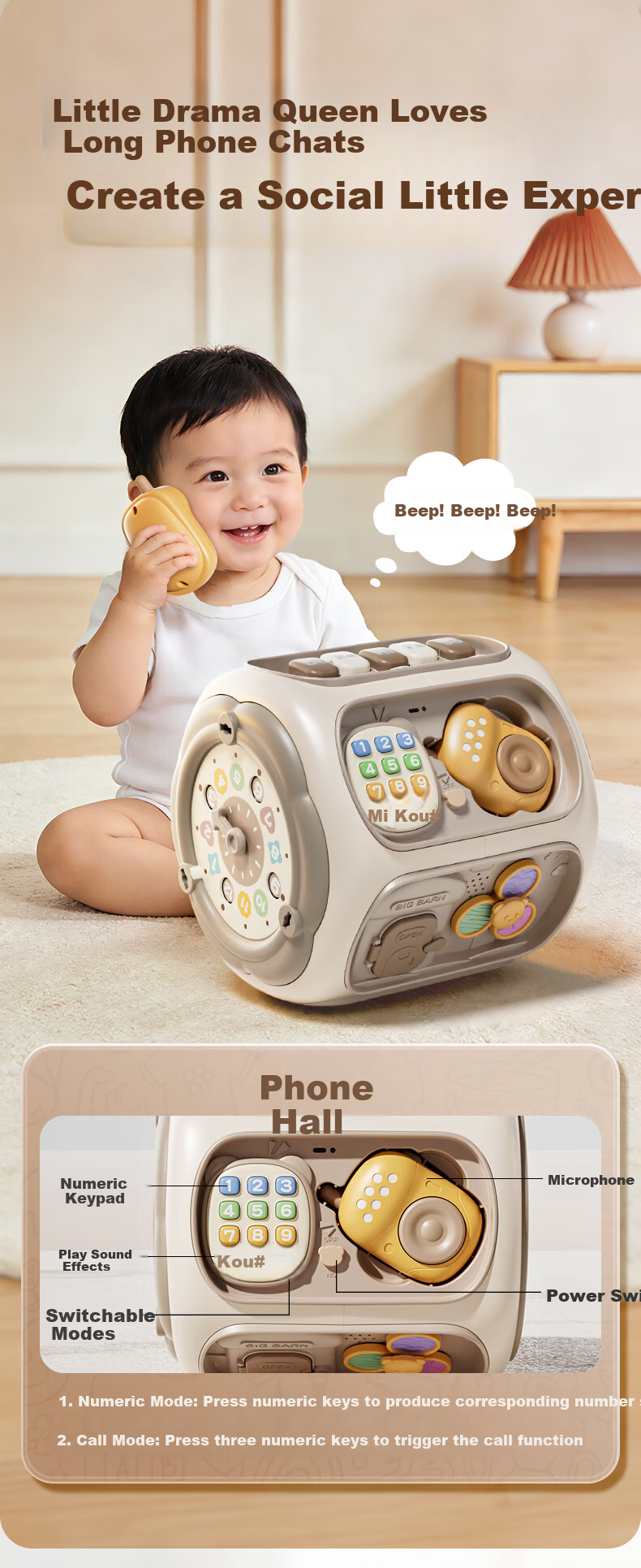 Cute Stone Children's Toy, Educational Hand Drum for Infants Aged 0-1 Years Old, Montessori Early Education Multi-Sided Object, Baby Birthday And First-Year Gift 11