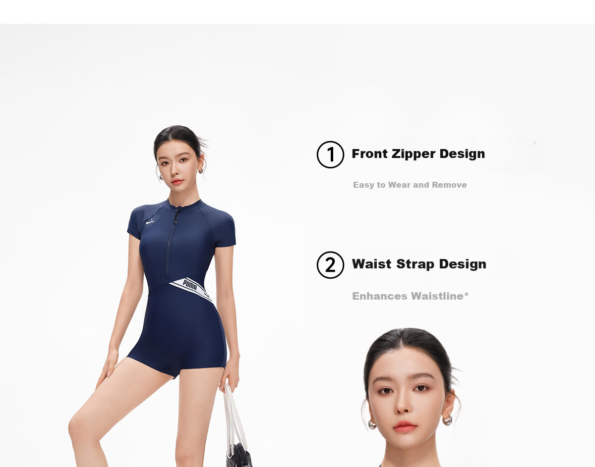 PUMA One-Piece Swimsuit for Women, Boyshort Style, Antibacterial, Sun Protection, High-End Look, Conservative, Slimming, Suitable for Hot Springs And Vacation, Athletic Swimwear 27