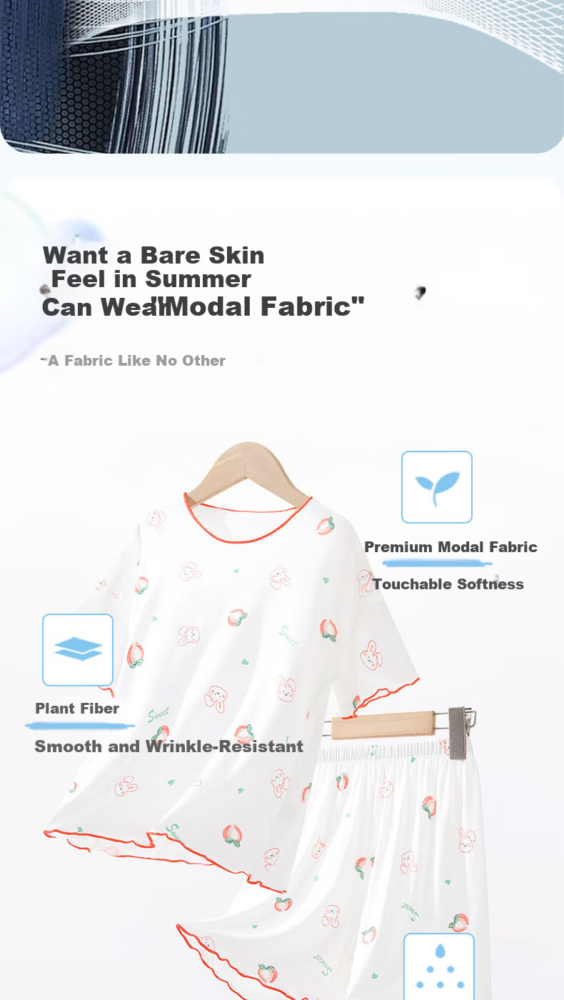 LangSha Girls' Modal Summer Pajamas Ice Silk Thin Children's Homewear New Short Sleeve Shorts Set 5
