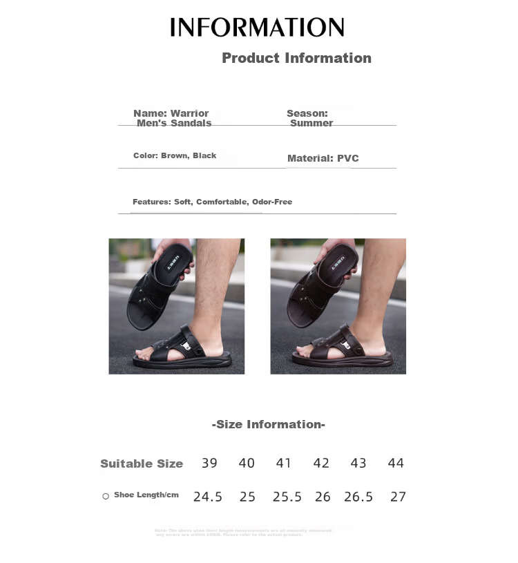Warrior Casual Sandals for Men, Indoor Slippers, Outdoor Dual-Use Beach Shoes, Comfortable Breathable Simple Style 3B00 Brown 39 6