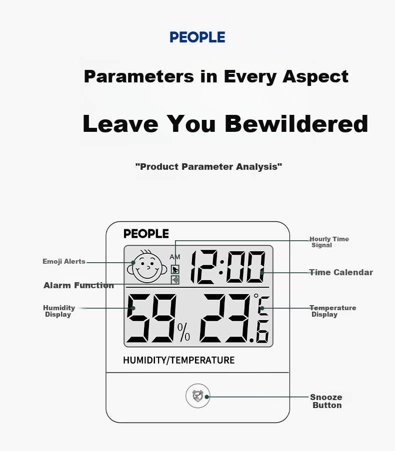 People Indoor Thermometer Electronic Temperature Meter Baby Room Wall-Mounted Greenhouse High-Precision Temperature and Humidity Meter Black Backlight 15