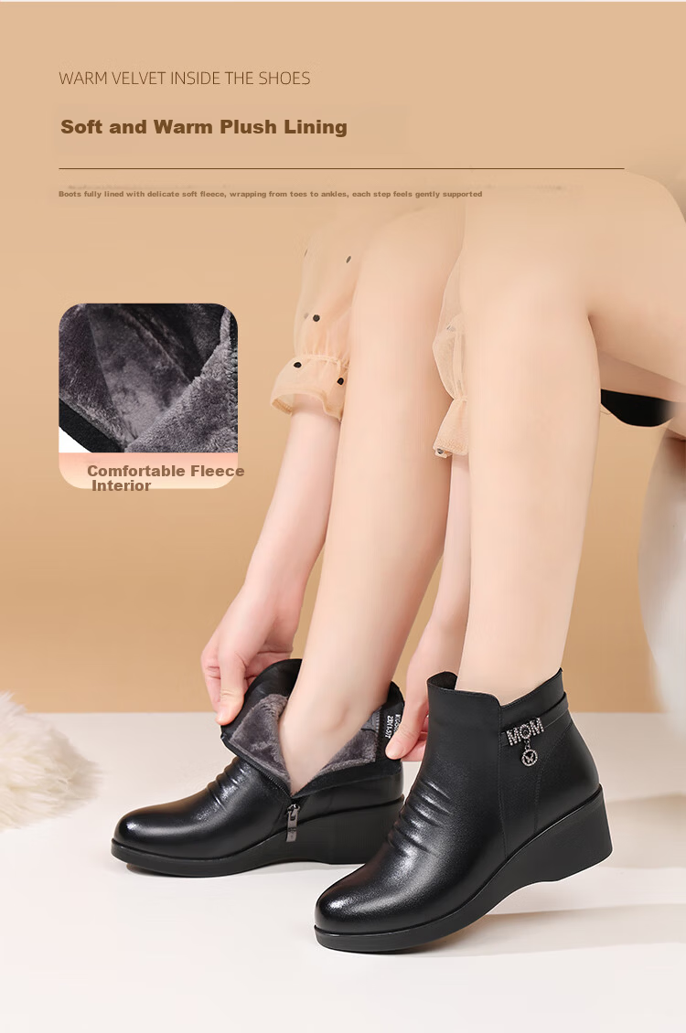 Red Dragonfly Women's Boots Mom Boots Autumn Winter Fleece Warm Lightweight Thick Sole Wedge Fashion Short Boots WTC458061C Black Size 35 5