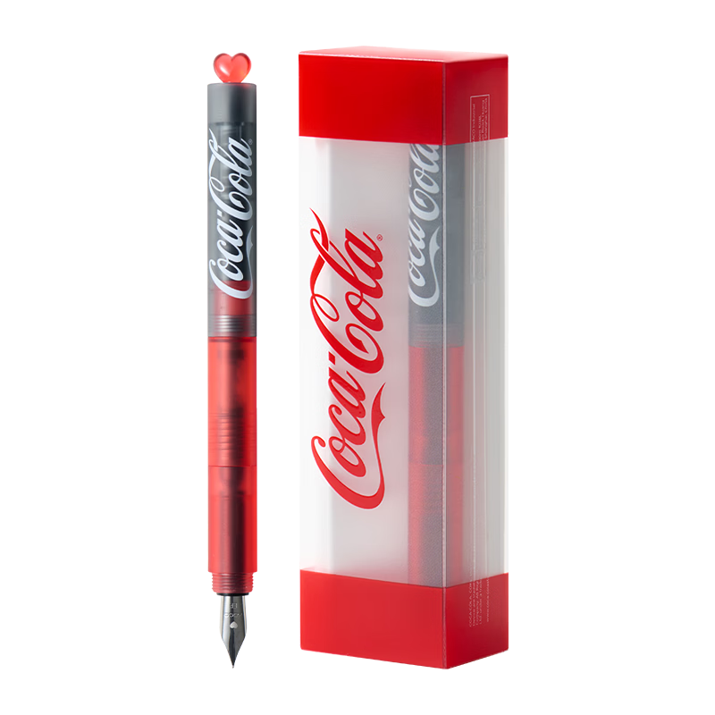 KACO FIRST x Coca-Cola Limited Edition Fountain Pen for Elementary Students Grades 3-6, Refillable Ink Cartridge, Adult Calligraphy Pen, EF Nib, Black Semi-Transparent Body