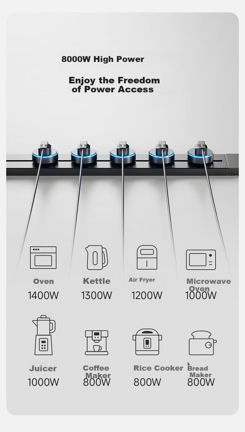 AUX Ultra-thin Track Power Strip Rail Socket Switch Surface-mounted Wall-mounted Sideboard High Power 16A + 10A Five-hole C6 Black Track 60cm 7