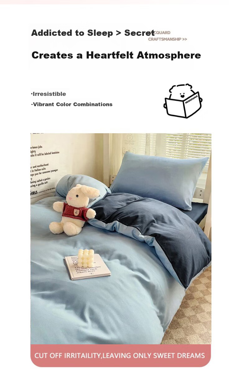 Aiwei Class A Washed Cotton Three-Piece Set Student Dormitory Bed Sheet Pillowcase Quilt Cover 150*200cm Rock Mist Blue 1