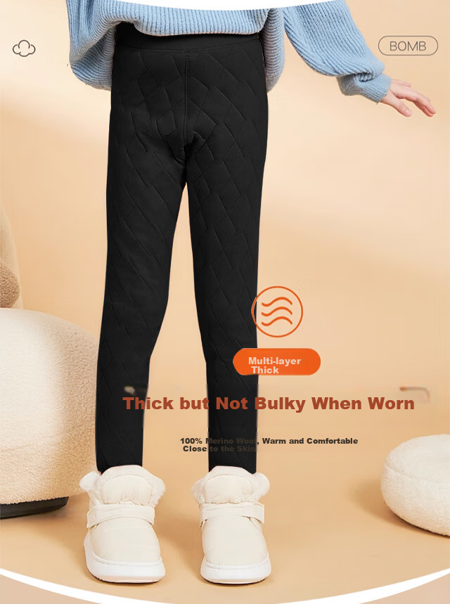XUEXIMAN Kids Thermal Pants Boys Autumn Winter 100% Wool Filled Boys School Uniform Essential Base Layer Pants for Older Boys 3