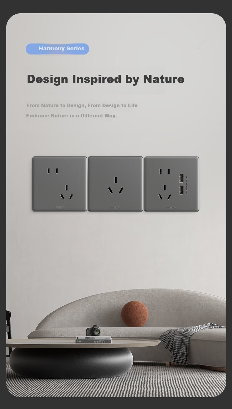 DELIXI CD815 Series 10A Angled Five-Hole Socket Panel Starry Gray 14
