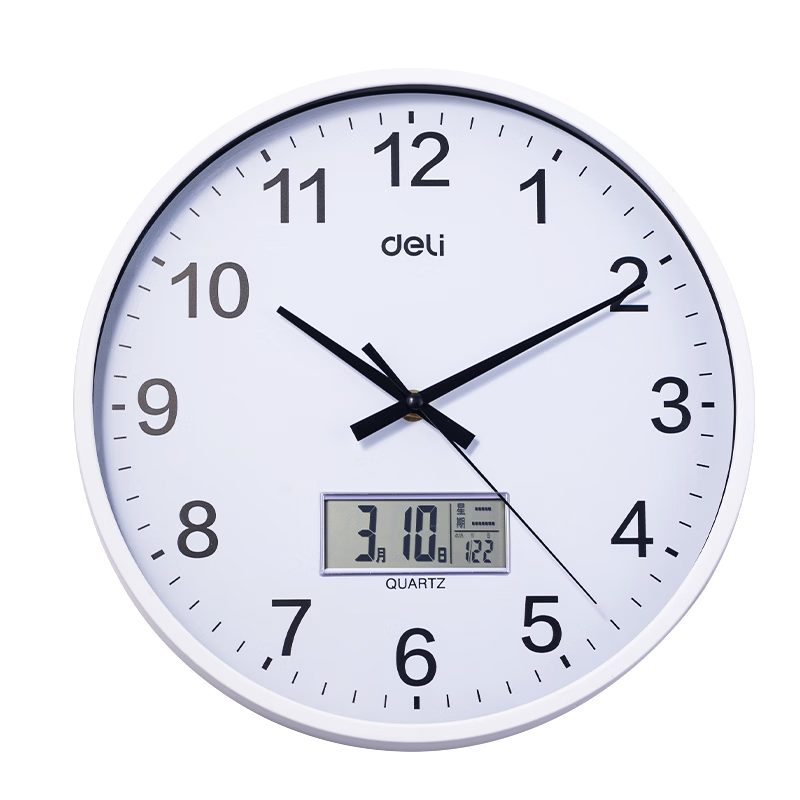 Deli LE408 White 30cm Silent Wall Clock with Perpetual Calendar for Living Room