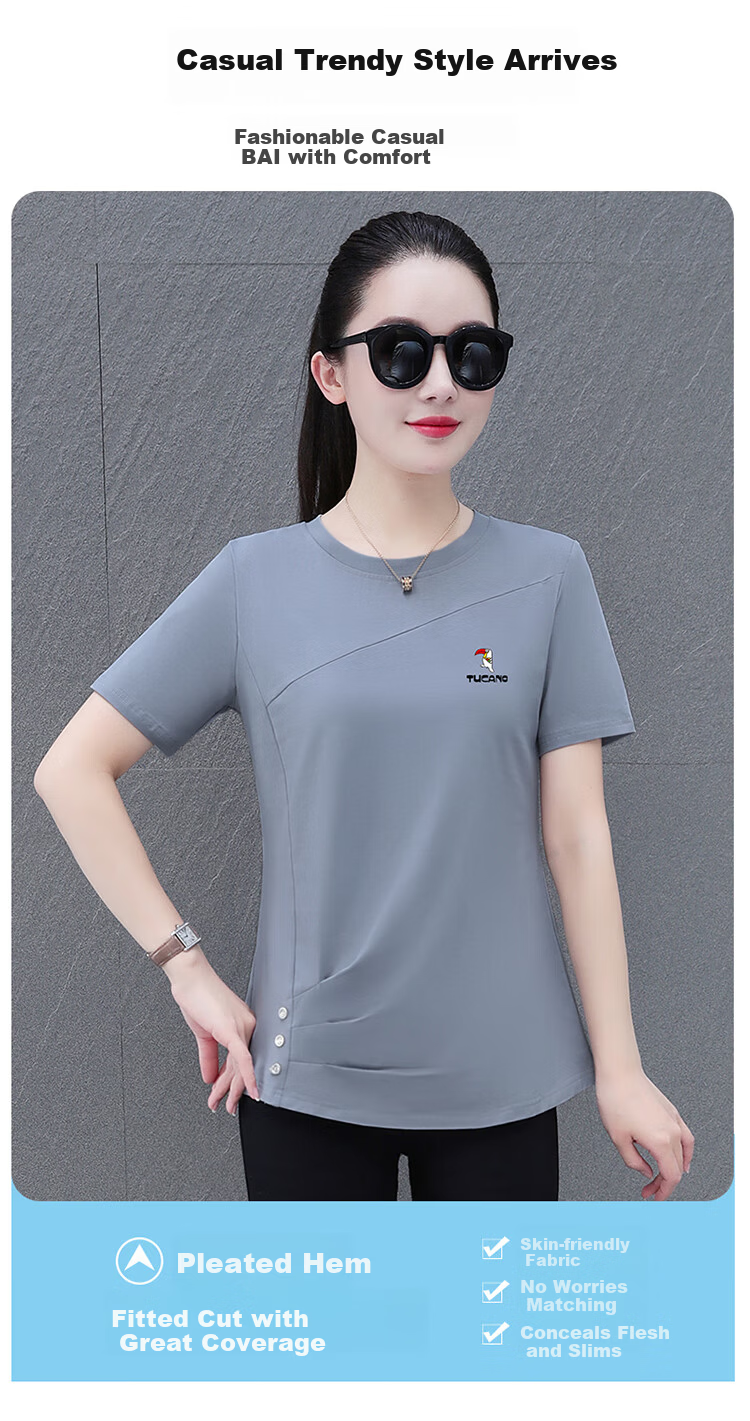 Woodpecker Pure Cotton Regular Shoulder Crew Neck Short Sleeve T-Shirt Women Printed Plus Size Elegant Mom Casual Slim Top Orange 3XL 2