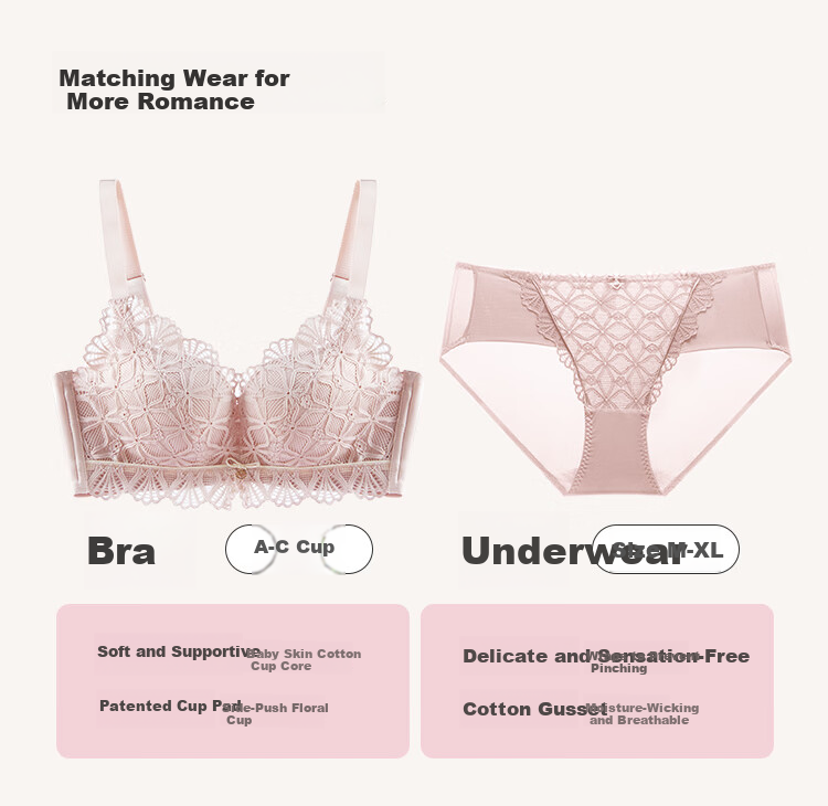 Dushiliren Lace Push-Up New Chinese-Style Bra Set Gift Box, Underwear Panties, Valentine's Day Gift for Girlfriend, 2B22E4 5