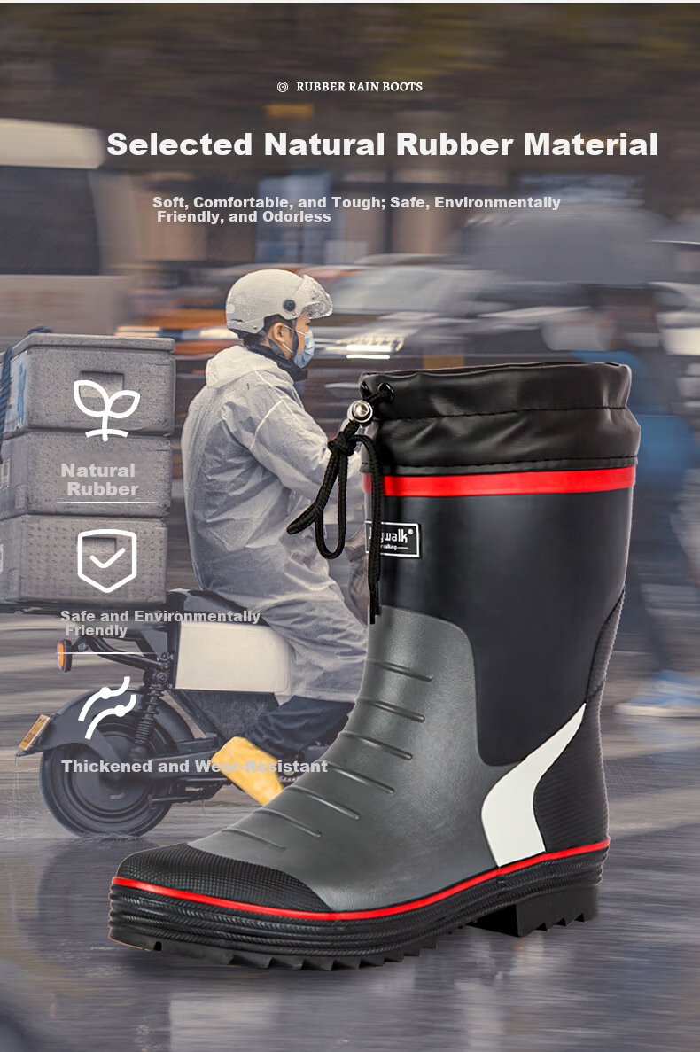 Jolly Walk Water Shoes, Rain Boots for Men, Mid-Calf Waterproof Fishing Boots, Overshoes, Rubber Boots, JW219, Red And Black, Size 40 5