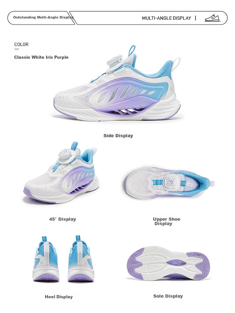 XTEP Kids Hydrogen Wind 8 Protective Running Shoes Girls Breathable Rotary Button Technology Sports Shoes Navy Purple Size 31 8