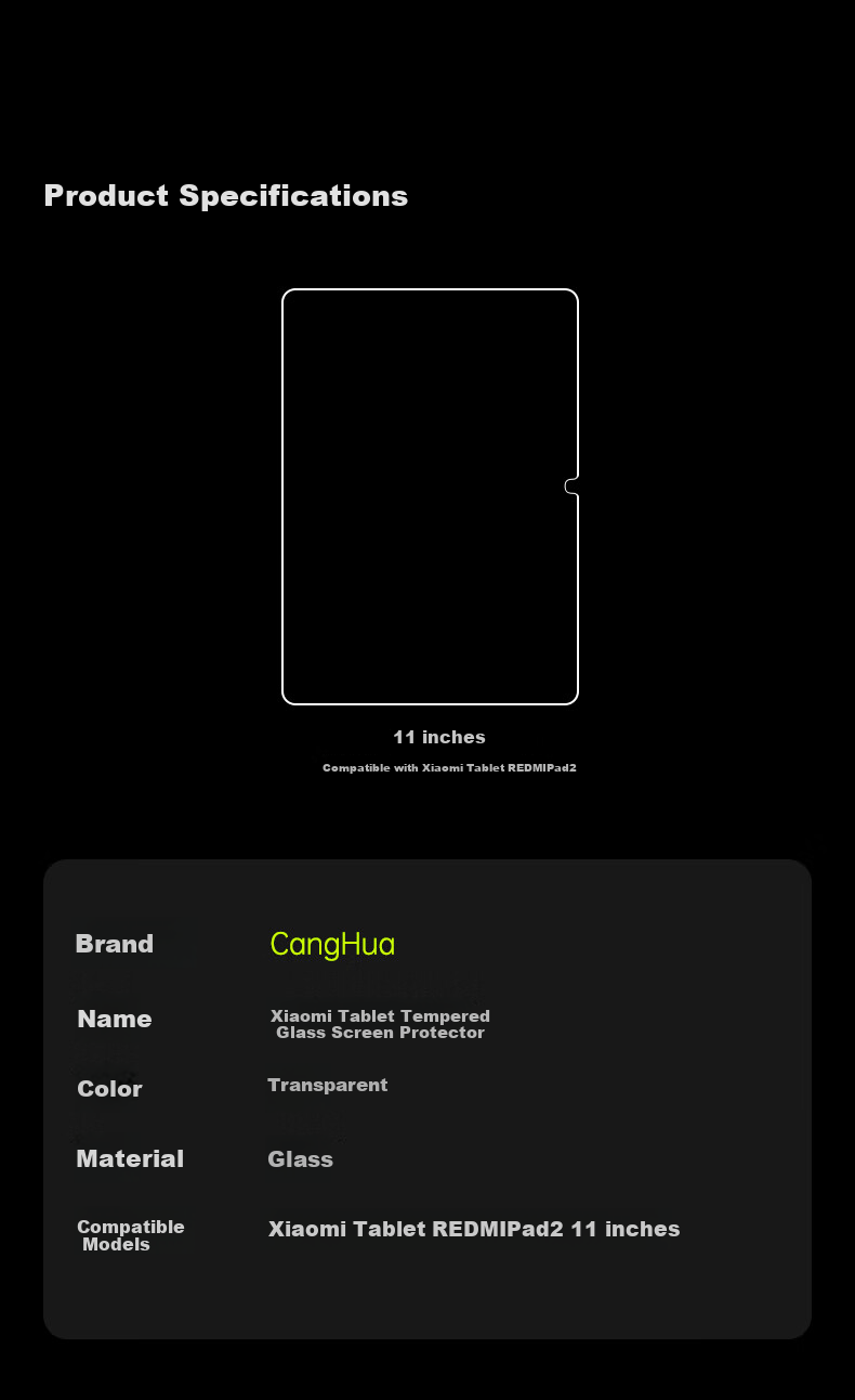 CangHua Tempered Glass Screen Protector for Redmi Pad 2 11-inch 2025 Xiaomi Tablet Redmi Pad 2 Protective Film Full Screen HD Anti-Drop Film 1