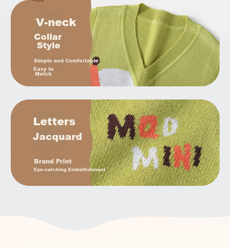 MQDMINI Kids Knitted Vest Boys Girls Sleeveless Sweater Elephant Forest 4