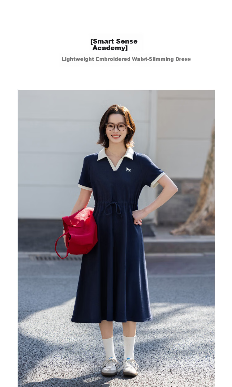 Demana [Smart Sense Academy] Summer Color-Block Spliced Embroidered Polo Collar Short Sleeve Waist-Slimming Dress for Women Premium Quality 1