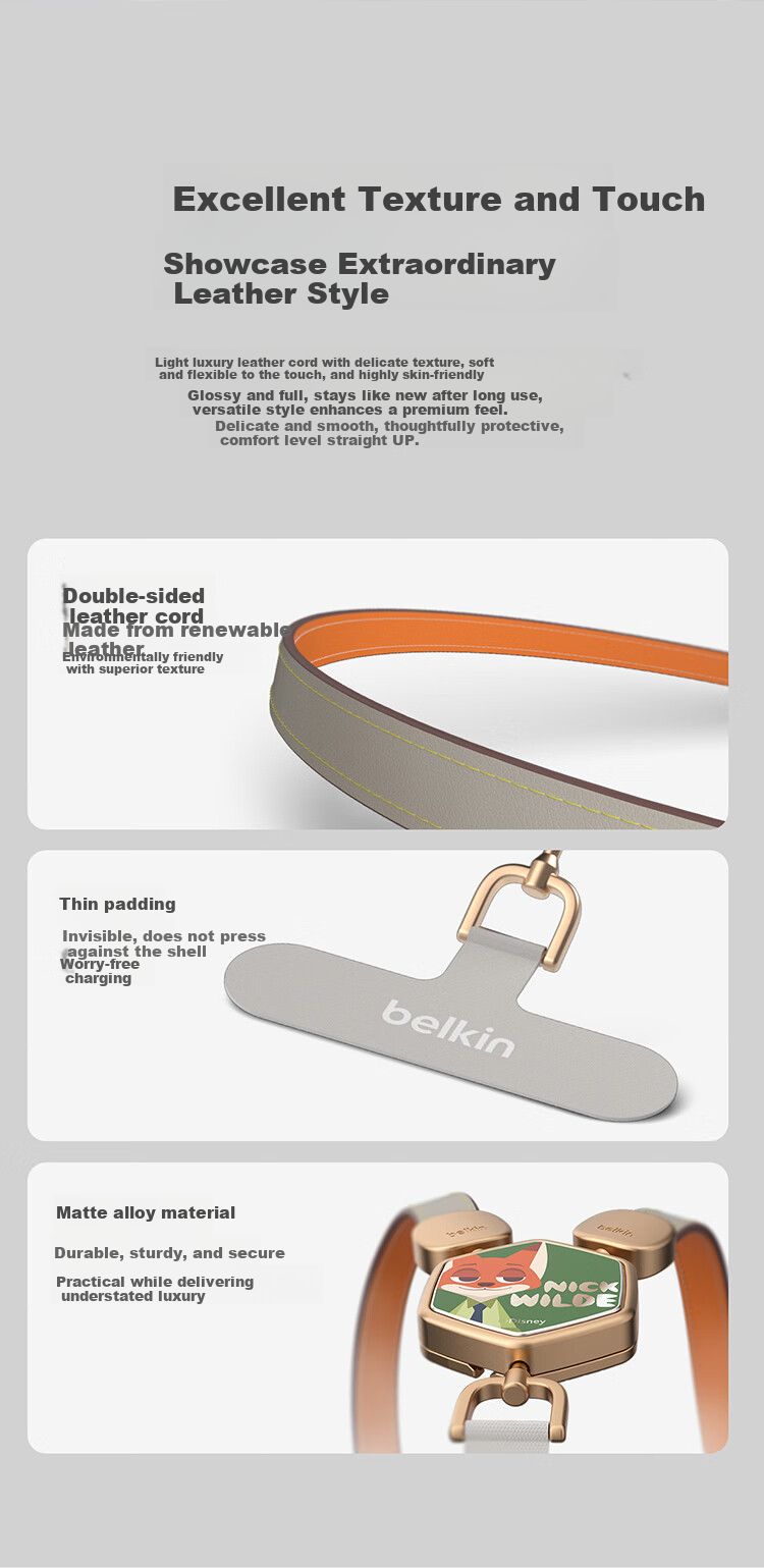 BELKIN Premium Leather Phone Lanyard Zootopia Edition Anti-Lost Neck and Crossbody Strap with Phone Pad 6
