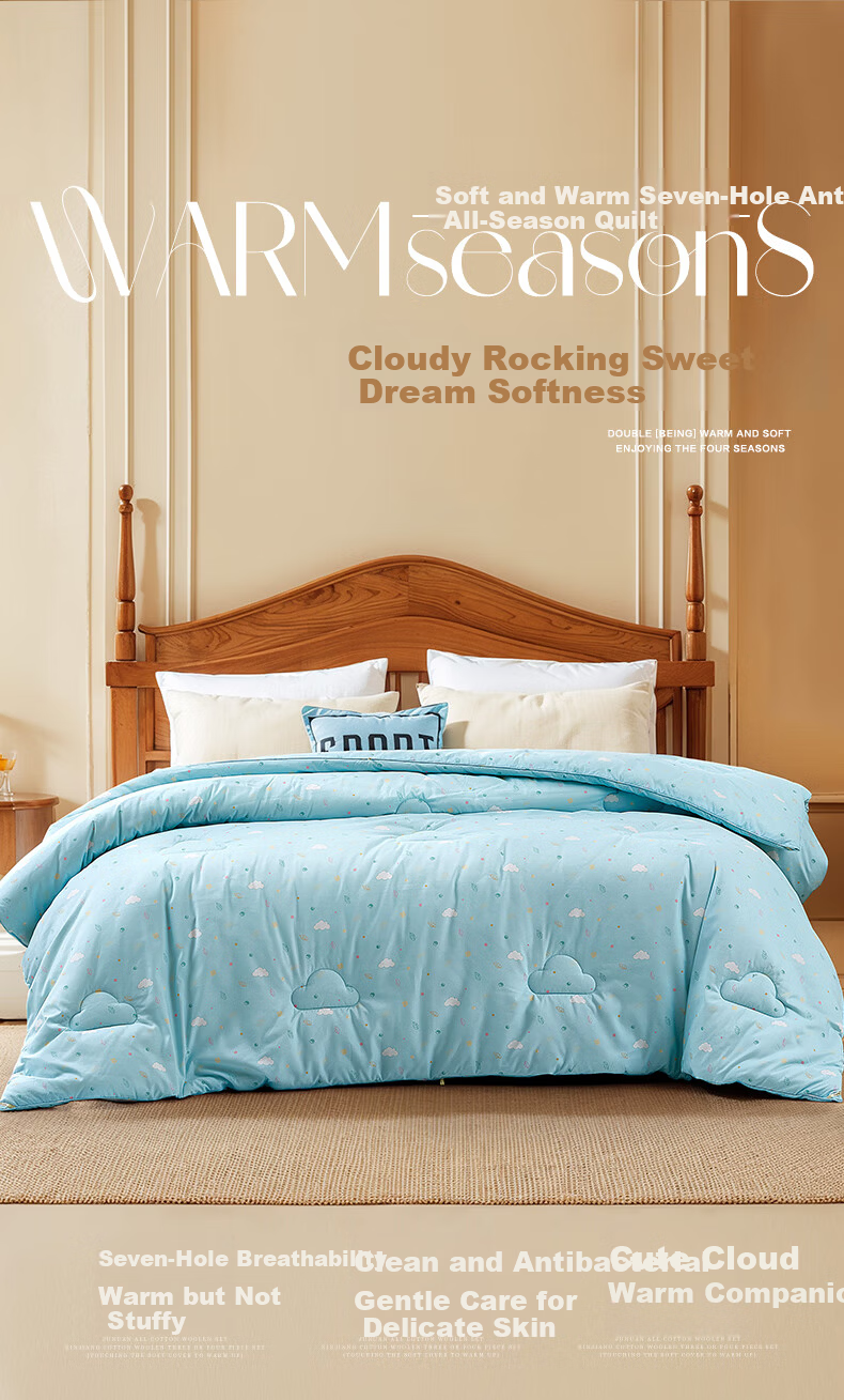 Fuanna Kids Seven-Hole Antibacterial Polyester Fiber Quilt with Printed Small Milk Skin, Winter Thick Quilt 152*210cm [Washable] 1