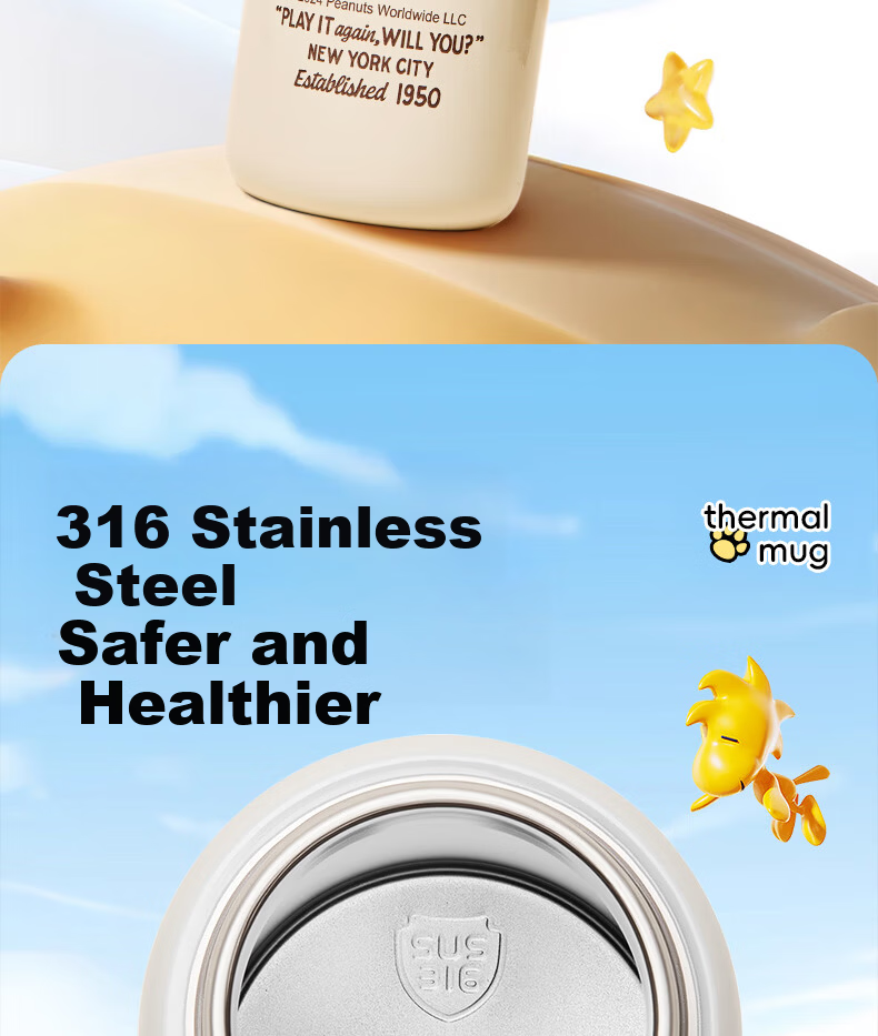 SNOOPY Kids Insulated Water Bottle Large Capacity 316 Stainless Steel Straw Water Bottle Boys Girls Student Dual-Use Portable Drinking Cup 3
