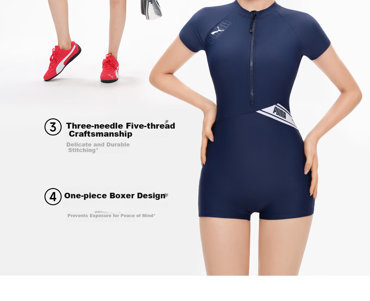PUMA One-Piece Swimsuit for Women, Boyshort Style, Antibacterial, Sun Protection, High-End Look, Conservative, Slimming, Suitable for Hot Springs And Vacation, Athletic Swimwear 28