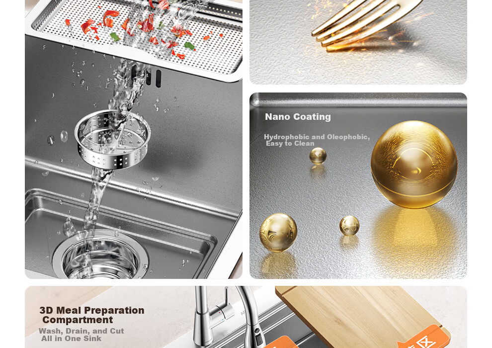 Arrow Brand Baibao Basin Large Single Sink 4MM Thickened Kitchen Vegetable Washing Basin Household 304 Stainless Steel Double Rail Debris Collection Sink 10