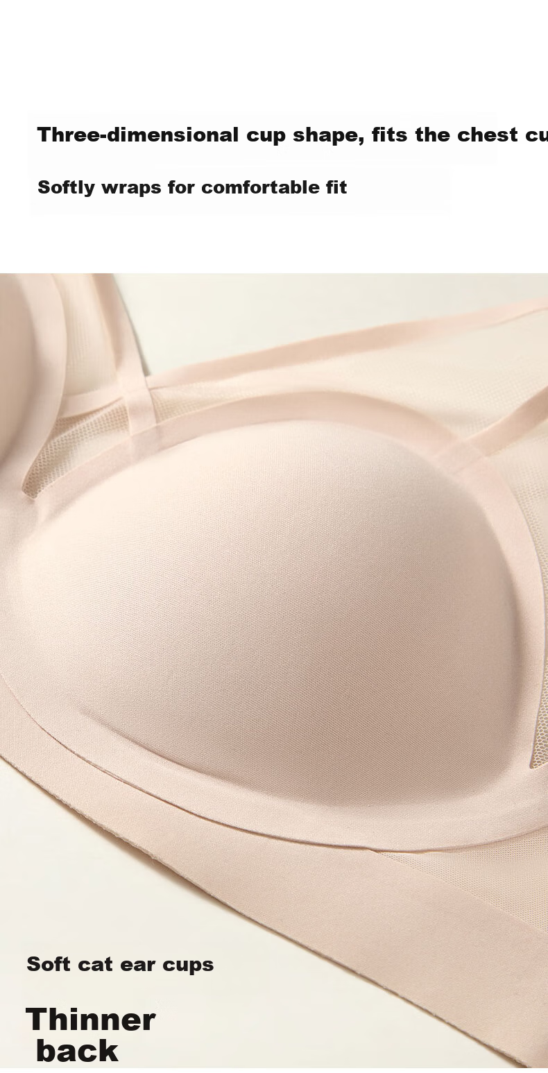 Bandgewoo Women's Large Bust Minimizing Sexy Thin Push-Up Anti-Sagging Side Support Plus Size Wireless Bra 8