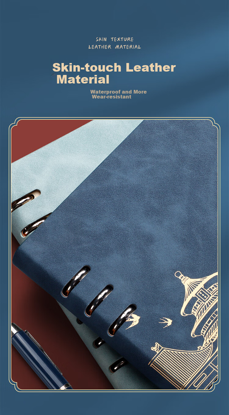 Platinum Lady Guochao A5 Loose-leaf Notebook Palace Museum Cultural Creative Gift Premium Business Meeting Notes Stationery Diary Customizable Blue 9