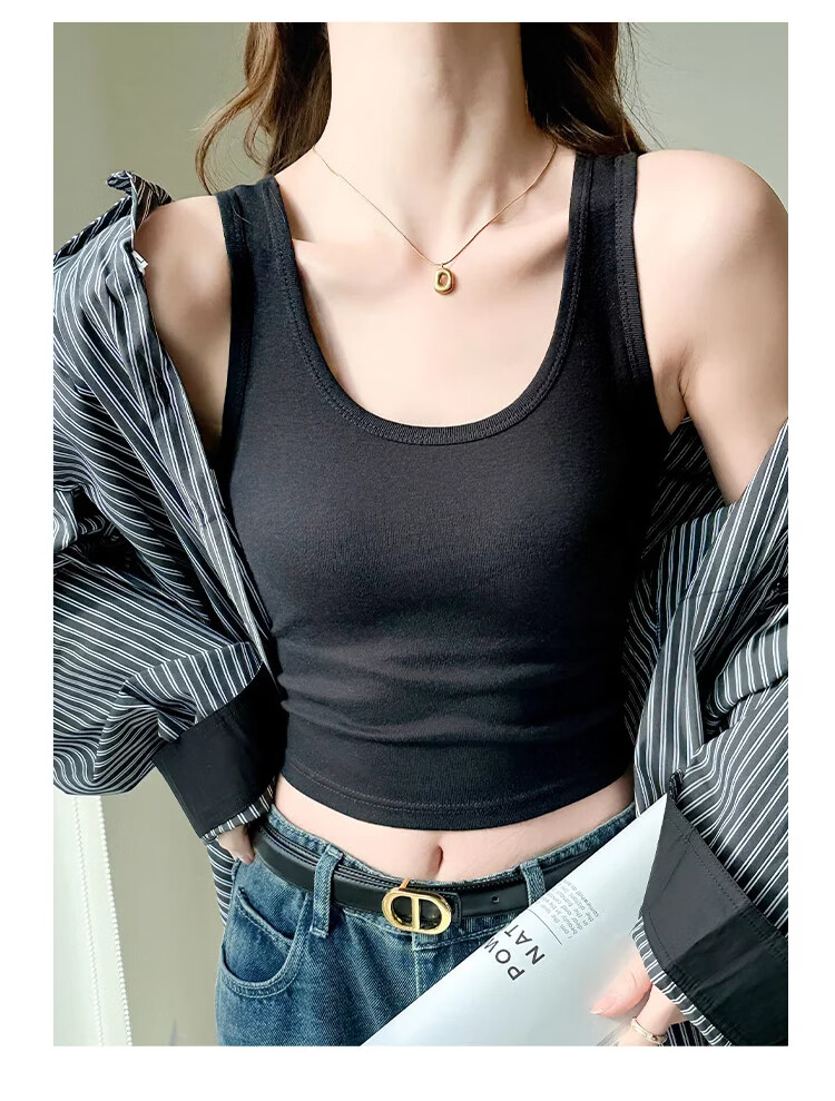 Langsha 100% Cotton Women's Thin Camisole Slim Fit Sleeveless White Tank Top 16