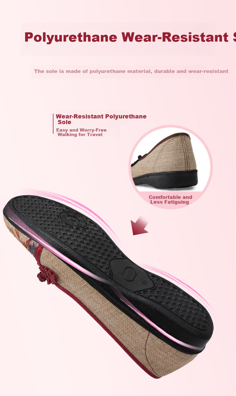 BUSHEYUAN Soft Sole Breathable Flat Shoes with Pankou Buttons, Mom Shoes, Lazy Shoes, Old Beijing Cloth Shoes for Women 510-1332 Red Size 37 9