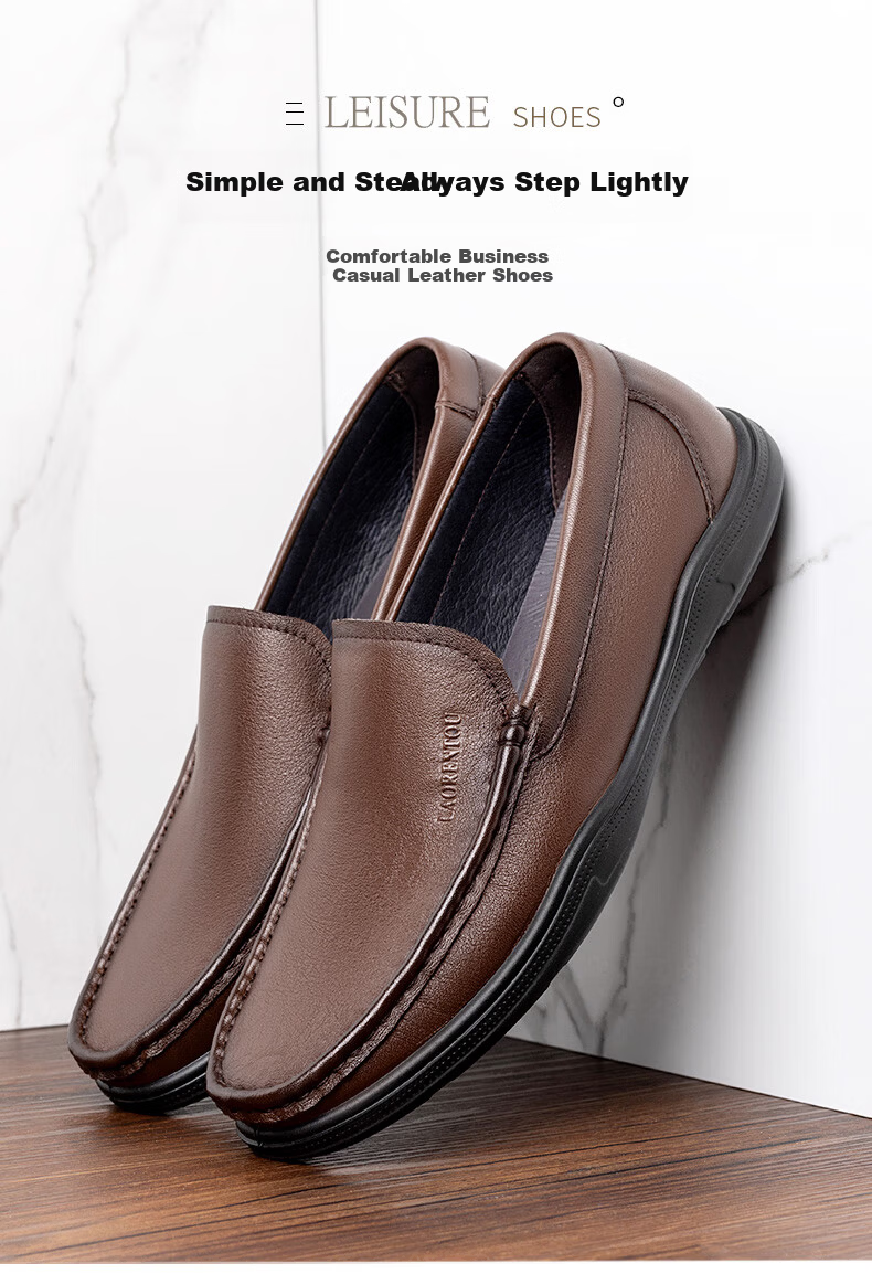LAORENTOU Men's Leather Shoes, Business Casual Shoes, Top-Grain Cowhide, Wear-Resistant, Comfortable for Driving, Dad Shoes, LA13506, Brown, Size 40 1
