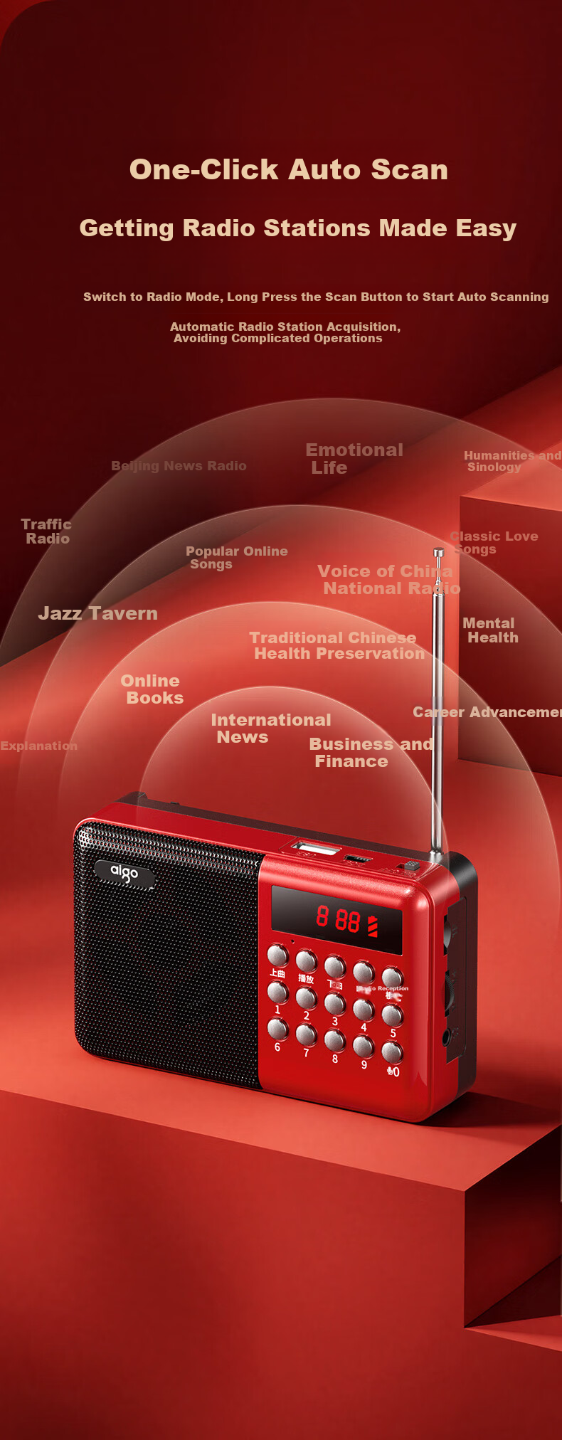 Aiguozhe M89 Radio for Elderly, Rechargeable, with Card And USB Drive Slots, Mini Portable, Small Opera Player, Multifunctional FM Tuner, English CET-4/6 Exam Preparation, Broadcast Listening Device 7